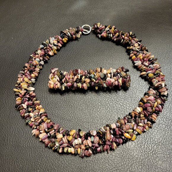 Agate Chip Bead Necklace and Stretch Bracelet - Picture 1 of 6